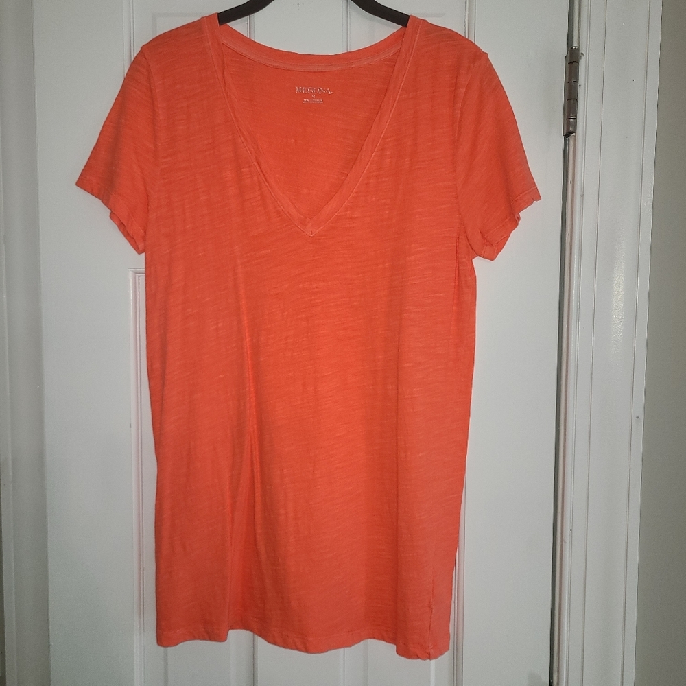 🧡 Merona V Neck Orange T Shirt Top sz M